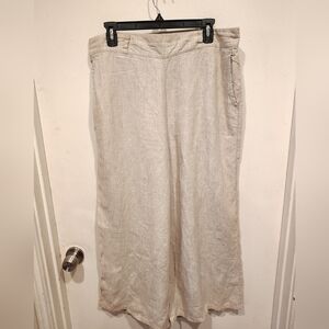 H By Halston Women's Beige Wide Leg Cropped Linen Pull-On Pants Sz XL Beach
